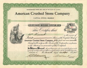 American Crushed Stone Co. - 1905 dated Stock Certificate